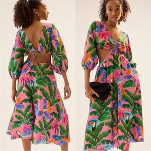 New FARM Rio Anthropologie V Neck Cutout Dress